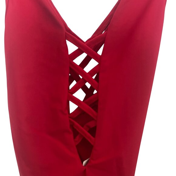 One Piece Swimsuit Crisscross Straps Open Back Red Size Medium - Picture 6 of 8